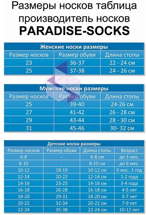 Определение размера носков